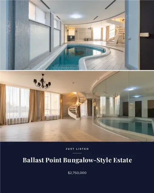 Just Listed social post for a Ballast Point bungalow-style estate, $2,750,000, built from the listing photos.
